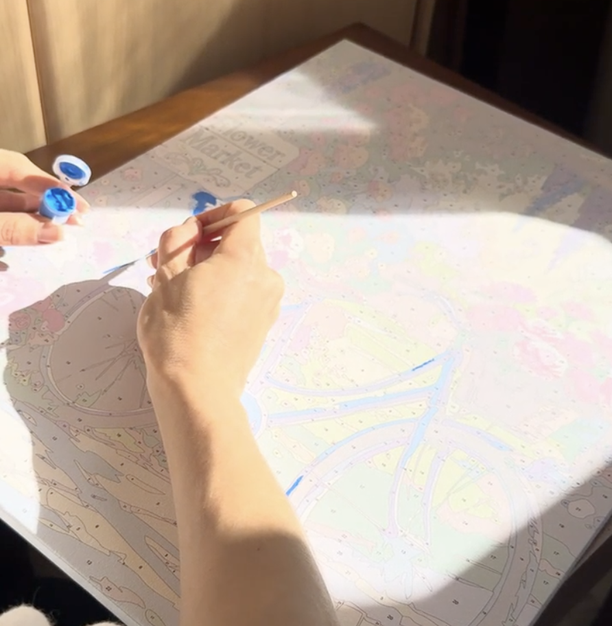 person doing a paint by numbers painting